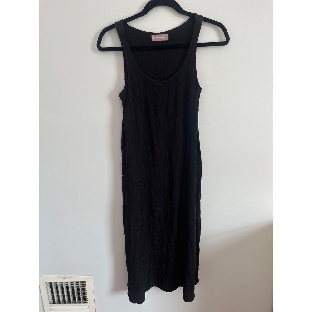 Everlane Midi Dress‎ Women XS Black Crinkle Sleeveless Minimalist